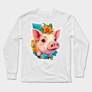 Minimal Cute Baby Pig Long Sleeve T-Shirt